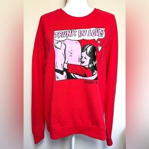 NWT Ivory Ella Red 'Trunk in Love' Crewneck Sweatshirt Unisex Women Size Medium